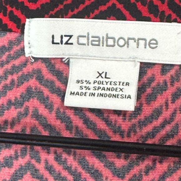 Liz Claiborne XL Sleeveless Faux Wrap Blouse Red Herringbone Geo Top NWT - Picture 7 of 8
